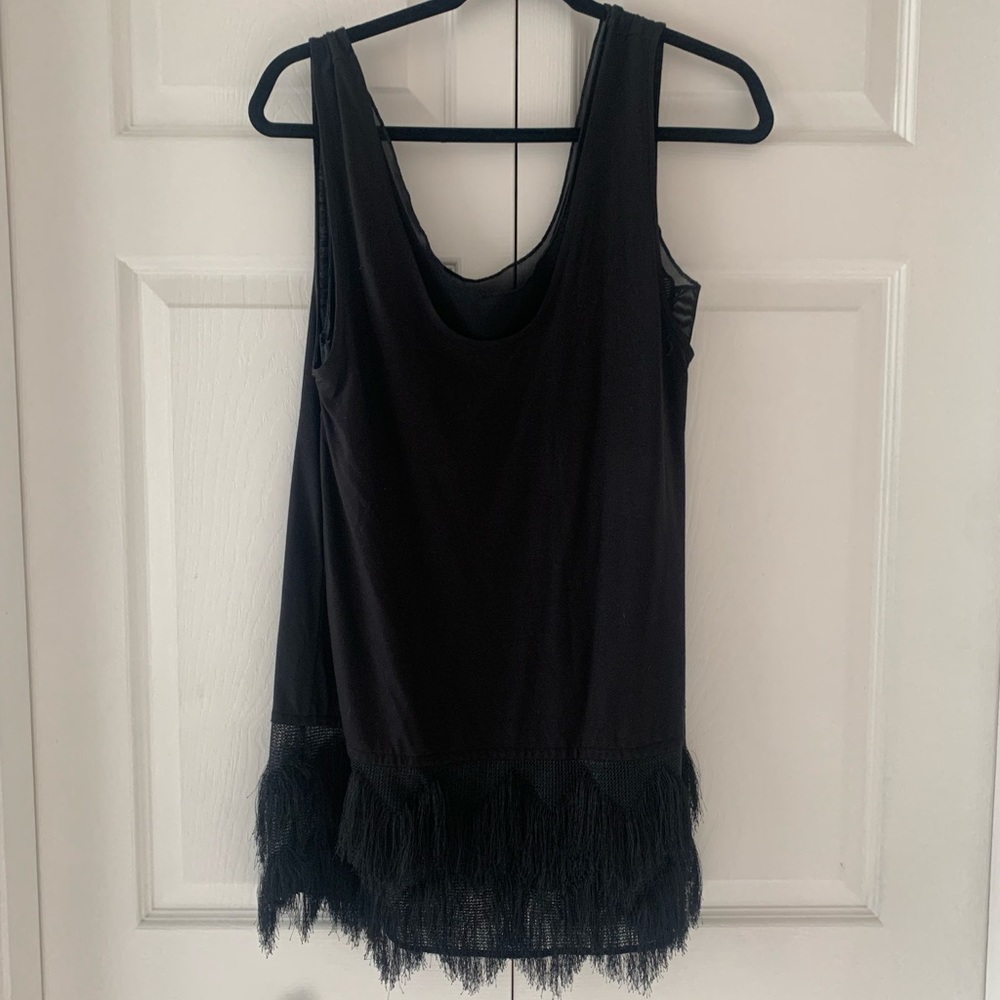 Black Tank with Fringe Bottom